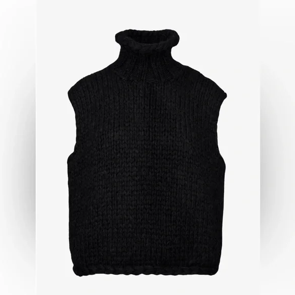 Smythe x Auden Hand knit Women's Black Turtleneck Sweater Vest - Picture 2 of 4